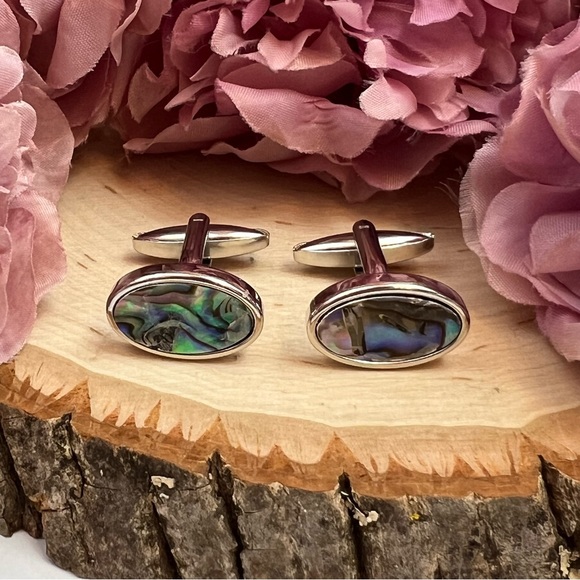 Elegant Colorful Abalone Shell Oval Cufflinks - Picture 2 of 16